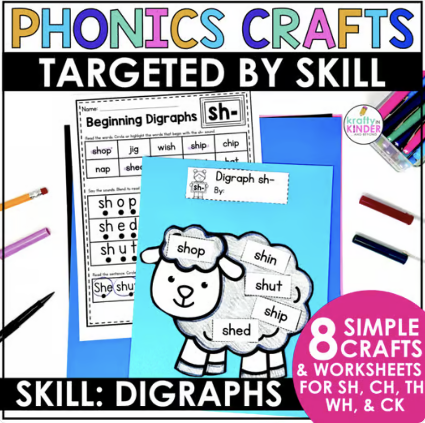 Practice digraphs using simple crafts and no-prep worksheets with this resource.